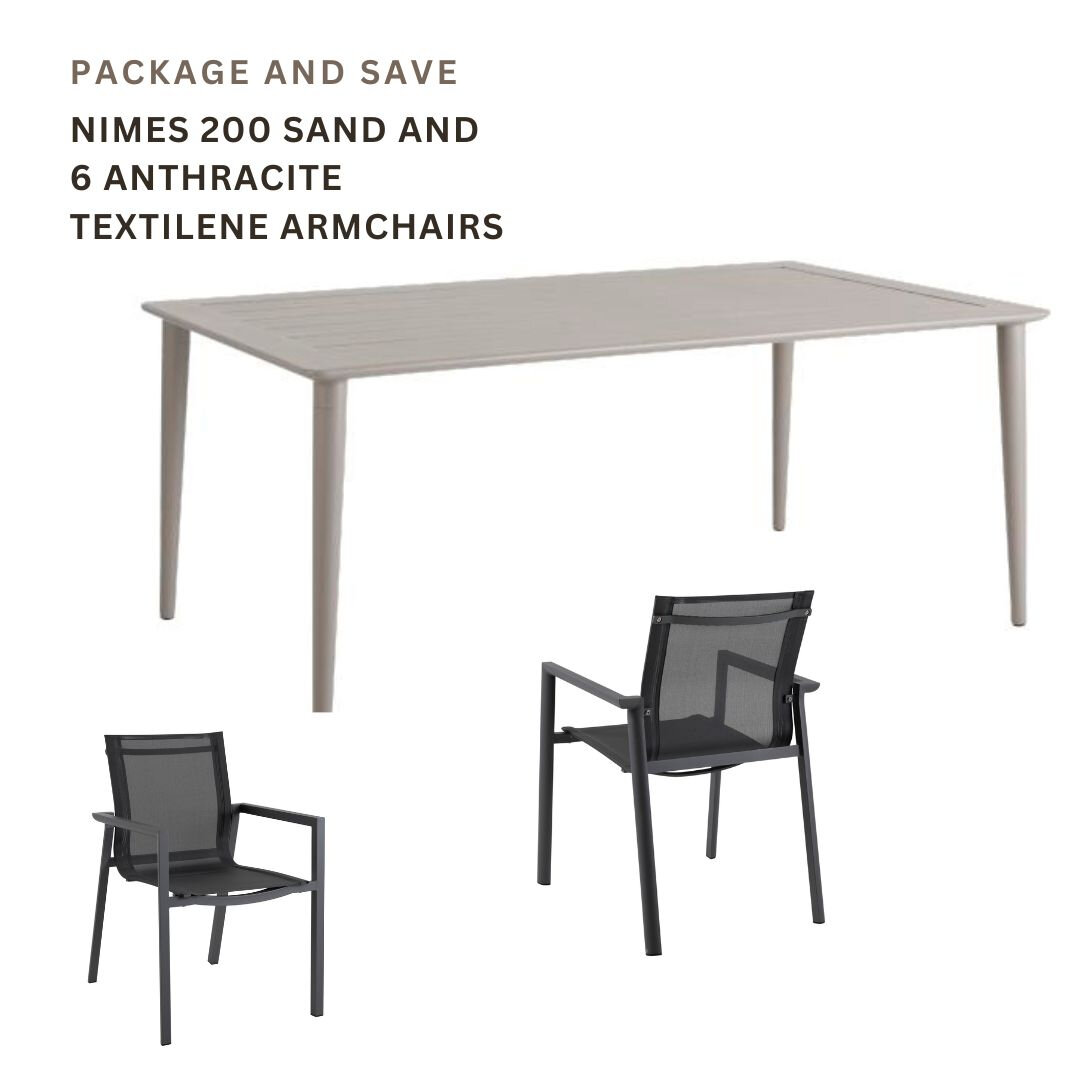 Nimes 140 Sand and 4 Black Delia Textilene Armchairs Product Image